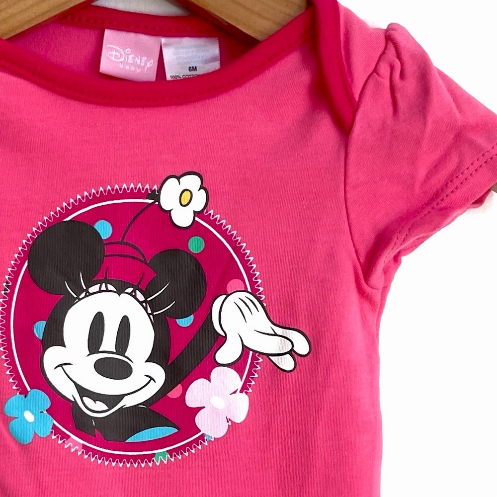 4/$20💥NEW Minnie Mouse Bodysuit Onesie, 🌸 Flowers, Pink & Magenta, Short Sleeve